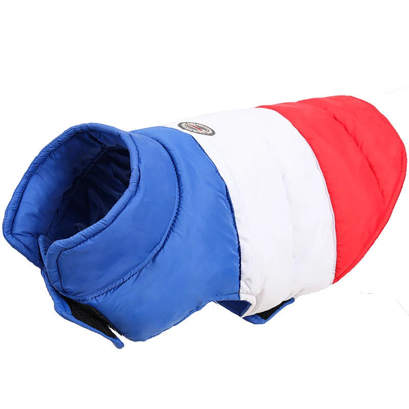 Pet Autumn and Winter Thickened Warmth and Water-repellent Down Jacket in green, grey, and white