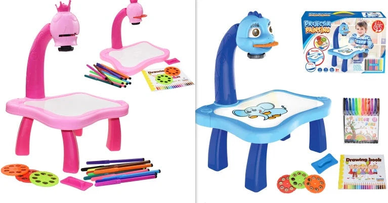 Children's magnetic projection drawing board with music function in blue and pink