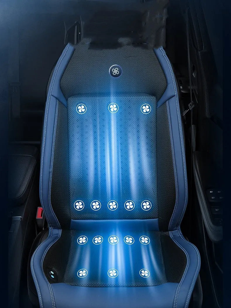 Car cooling seat cushion with USB cable for ventilation and massage functions in black colour