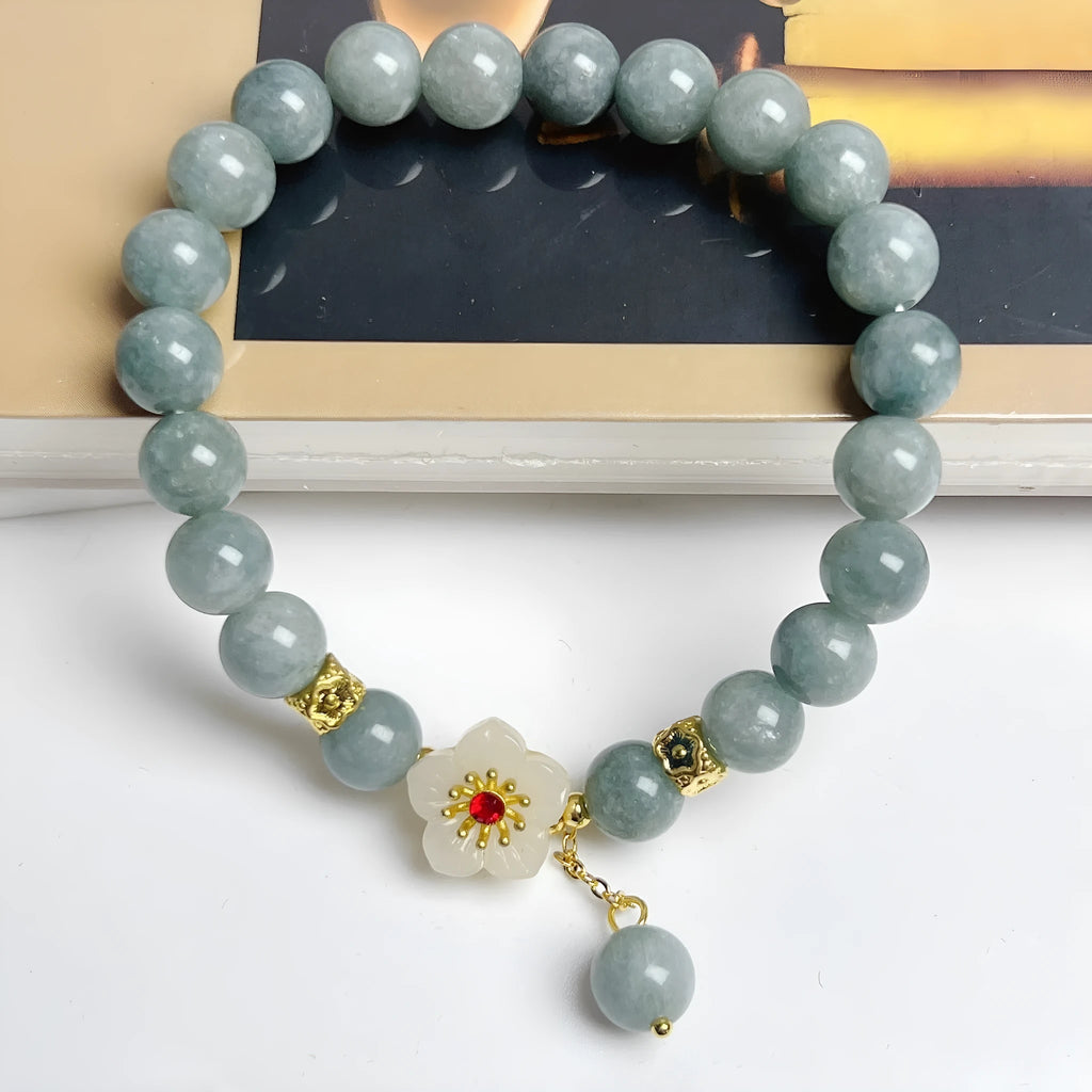 Women's adjustable jade rope bracelet with retro styling and manual craftsmanship
