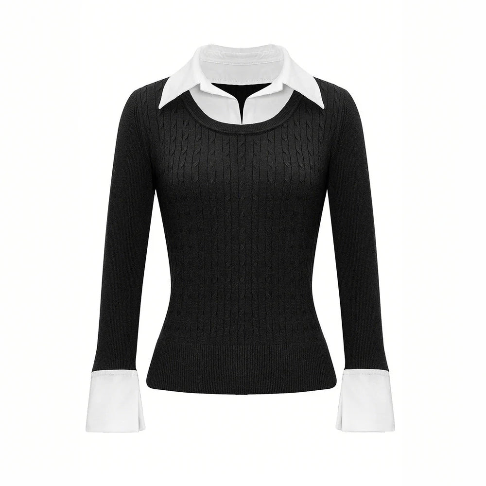 Black solid colour women's viscose pullover top showing front view with pullover styling