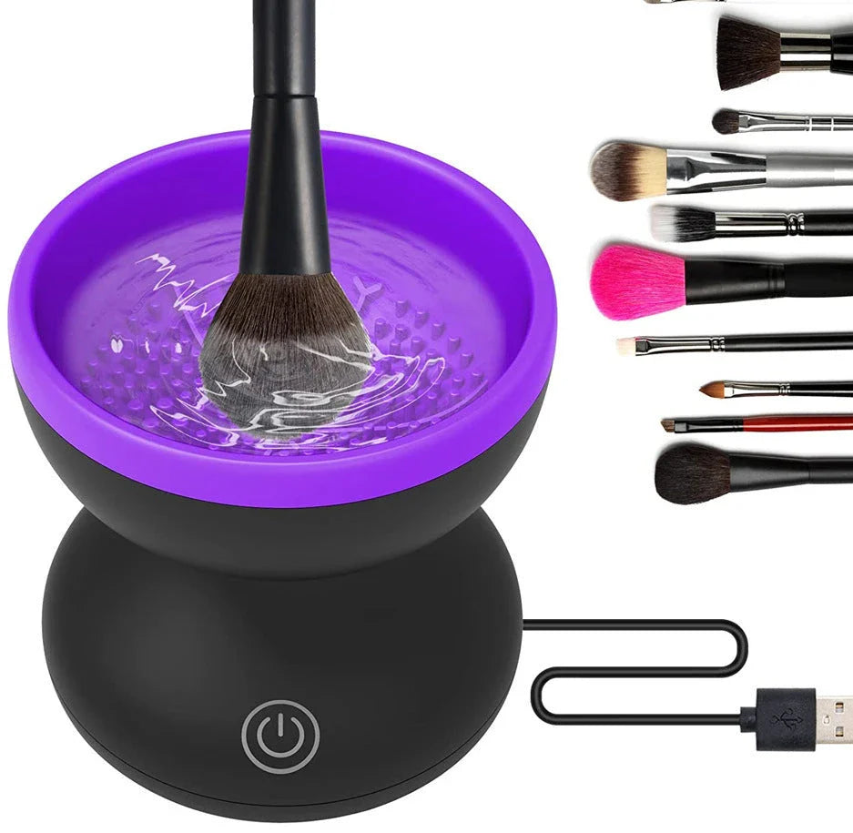 Premium electric makeup brush cleaner with powerful 80rpm motor and silicone cleaning pad for efficient, gentle brush restoration