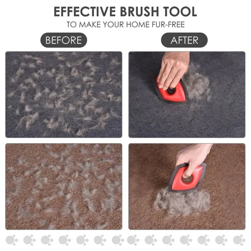 Silicone pet hair remover brush tool for carpets and sofas in black, green, and red colour options.