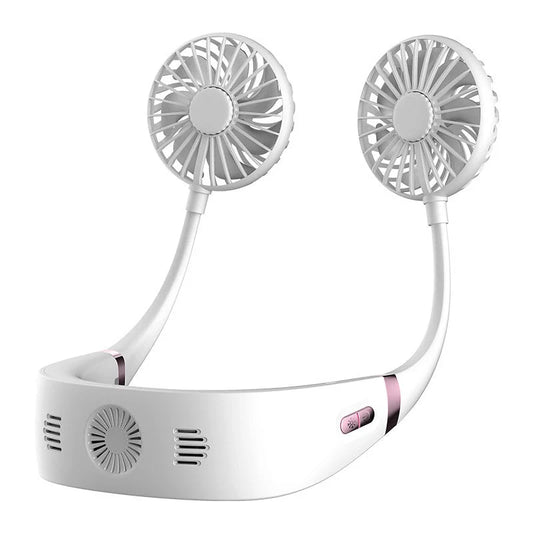 Adjustable Hanging Neck Fan in black, pink, and white for personalised outdoor cooling