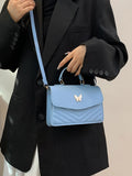 Women's PU horizontal square handbag with bow detail in dark blue colour option
