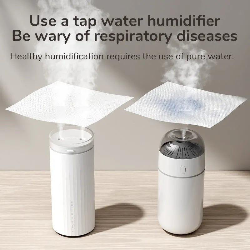 Small 500ml desk humidifier with night light and two fog outlets, USB powered, in Earth Brown