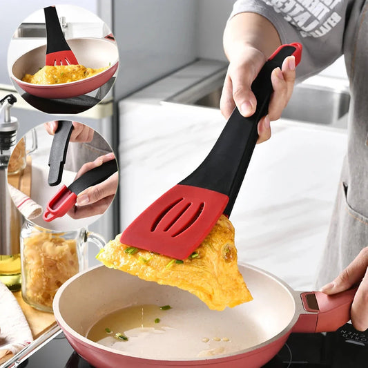 3-in-1 silicone frying spatula clip with detachable scraper and rotary blade