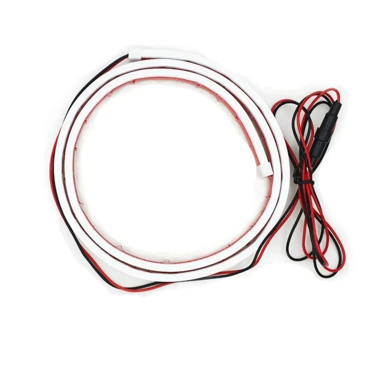 Flexible silicone car daytime running light strip with scanning effect, shown in white, ice blue and red colour options.