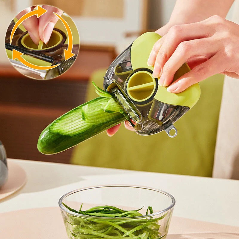 3-in-1 stainless steel peeler shredder with green and gray options for versatile kitchen tasks