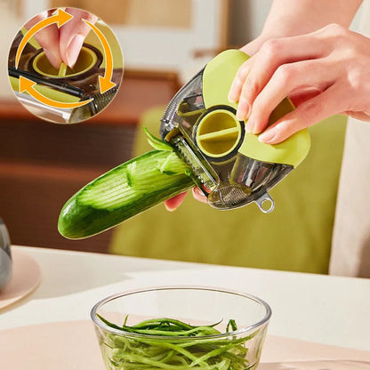 3-in-1 stainless steel peeler shredder with green and gray options for versatile kitchen tasks