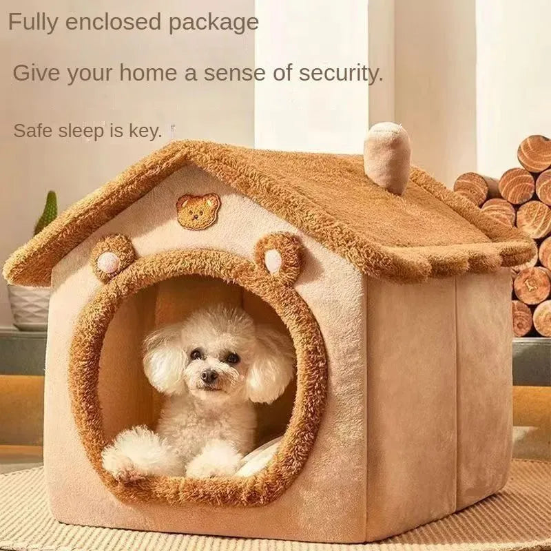 Washable enclosed pet nest bed in gray for small dogs and cats with removable cover