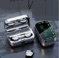 Black wireless TWS Bluetooth sports headset with touch-sensitive earpieces.