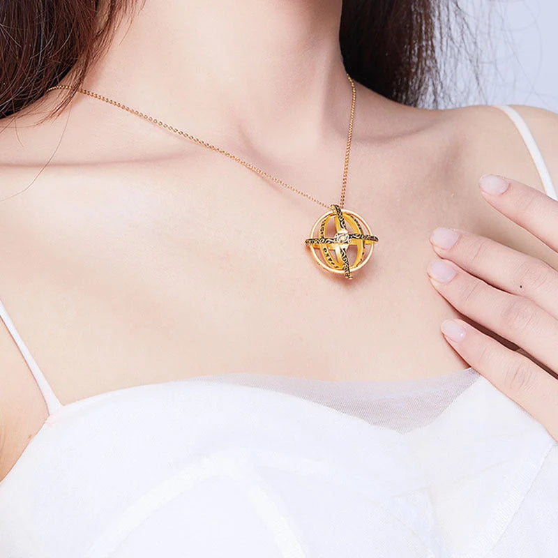 Germany Astronomical Ball Ring Necklace with flip deformation feature in silver and gold