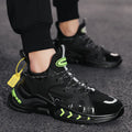 Men's fashion high top sneakers in white with PU mesh upper and thick sole for running and walking