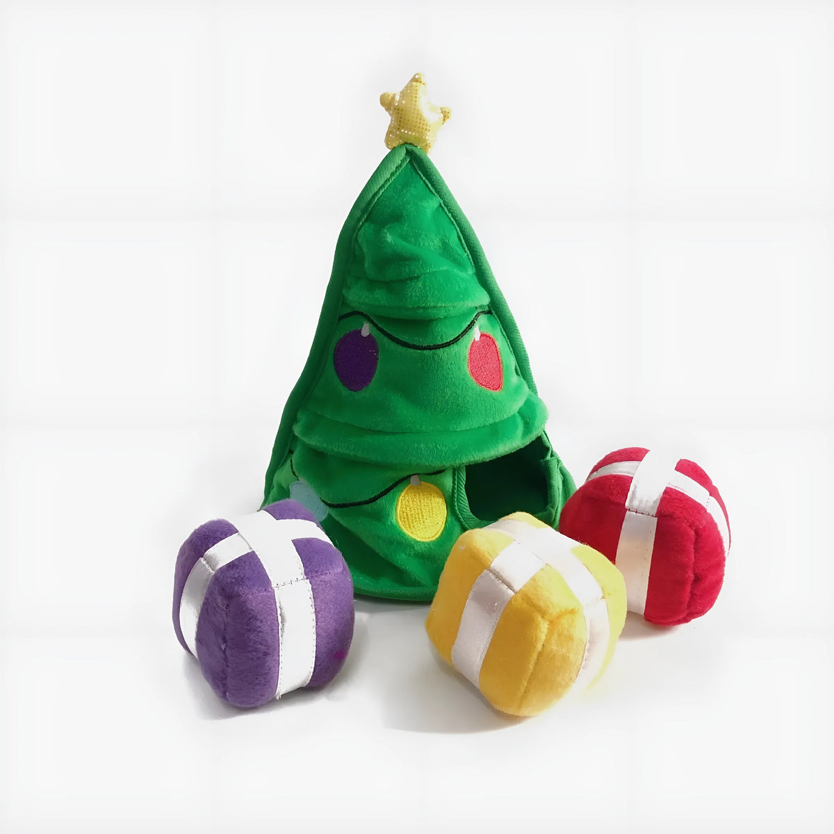 Christmas food shaped plush squeaky dog toy in 21x7 cm size on white background