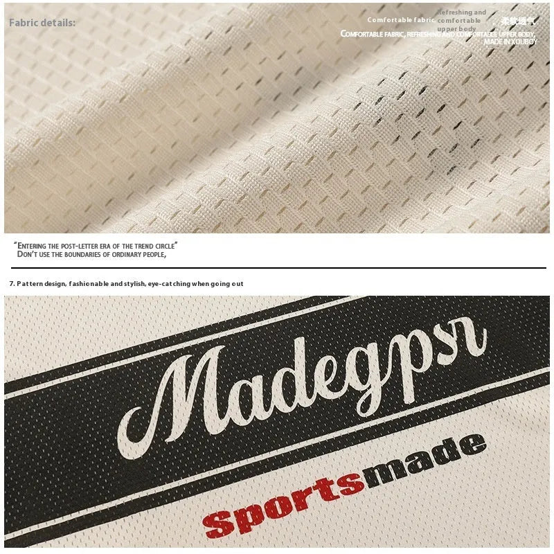 Apricot sports V-neck jersey with letter pattern, drop-shoulder sleeves, loose fit couples top