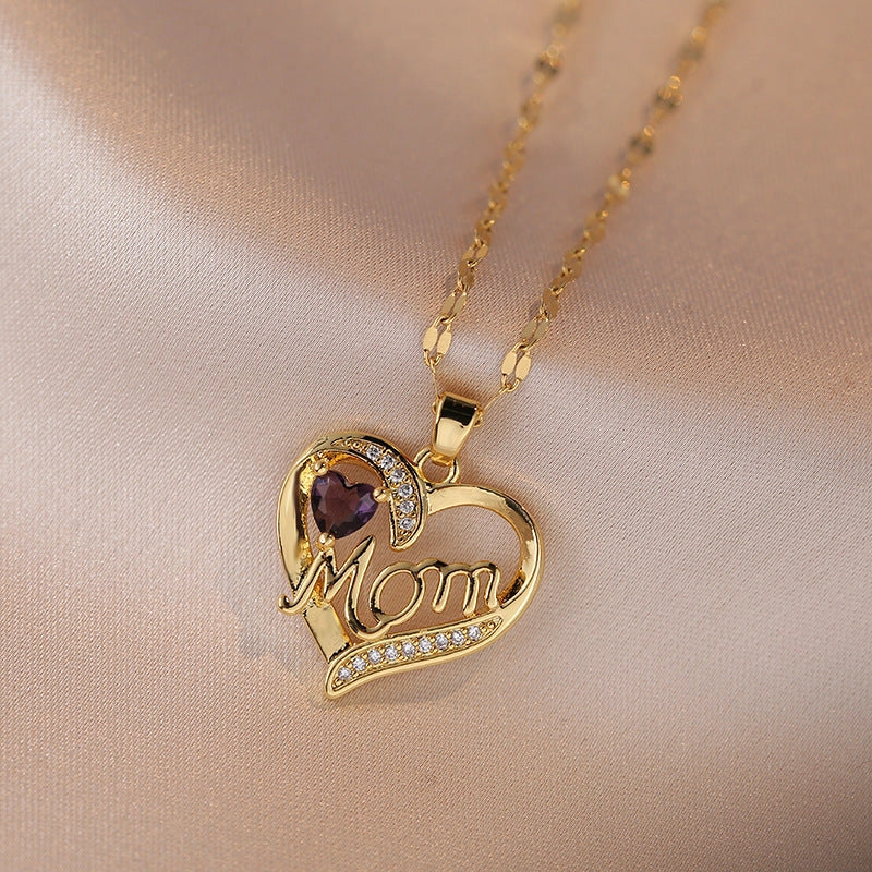 Stainless steel heart flower pendant necklace with high-grade zircon stones