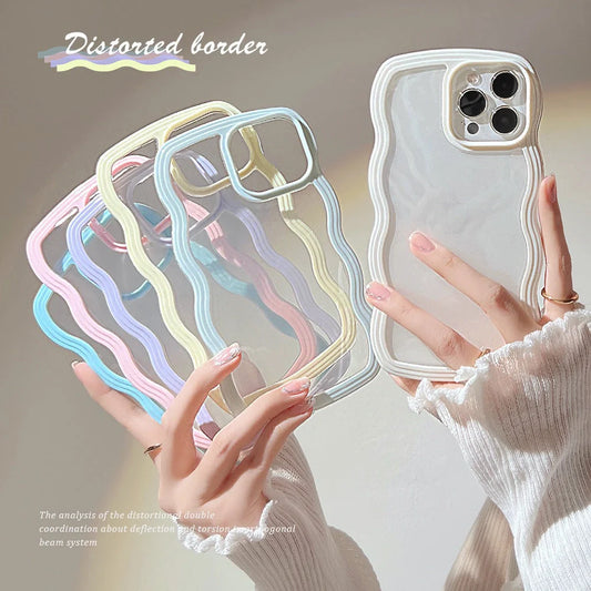 Wave border mobile phone case in solid candy colours for iPhone protection