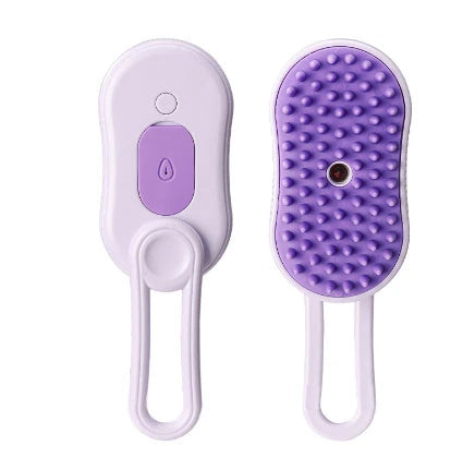 A 3-in-1 pet grooming brush with a steam spray function, designed to gently brush, massage, and moisturize your pet's coat.