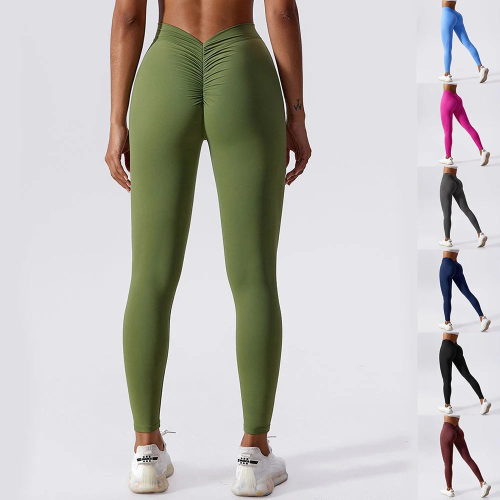 Slim yoga fitness pants in various colours with quick-dry nylon fabric and hip-lifting design