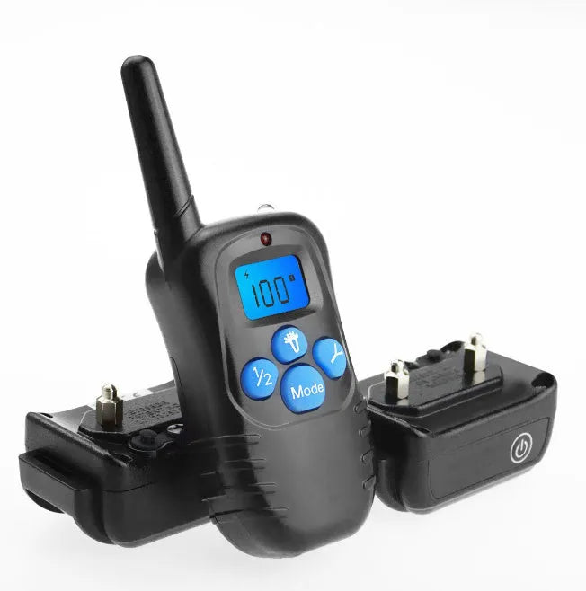 998DBB remote dog training collar with blue LCD screen and waterproof TPU receiver for two dogs