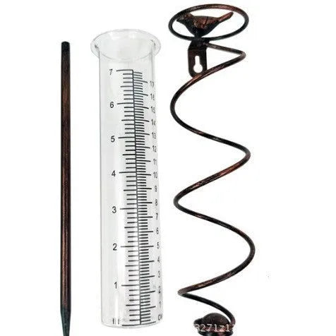 Cast iron and glass outdoor hyetometer with bird design for garden rainfall measurement
