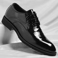 Men's black glossy PU leather low-top business shoes with rubber sole