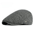 Men's thickened warm beret in beige with flat top crown and adjustable fit for autumn winter
