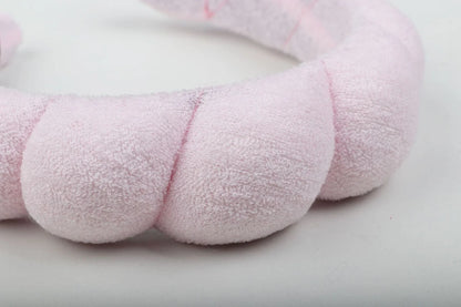 Handmade cloth SPA headband in pink, denim blue, black, or white for facial treatments and showers