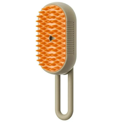 A 3-in-1 pet grooming brush with a steam spray function, designed to gently brush, massage, and moisturize your pet's coat.