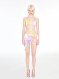 Rainbow pink women's triangle bikini top and bottom three-piece swimsuit set