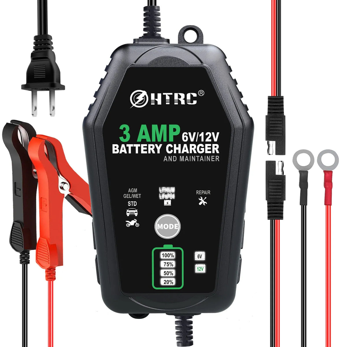 3A lead acid battery charger with intelligent maintenance compact 156x80x100mm UK plug portable car charger