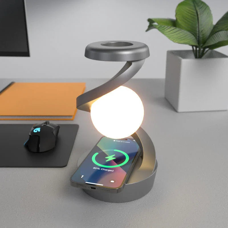 Rotating Moon Lamp with Wireless Charging - Adjustable Desk Lamp for Home and Office Decor