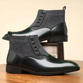 Brown men's formal Oxford shoes with a side zipper, square toe, and low block heel on a rubber sole.