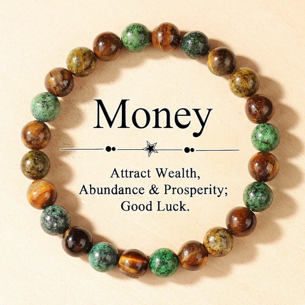 Tigereye natural stone fortune bracelet with flower design in antique style, 18mm diameter
