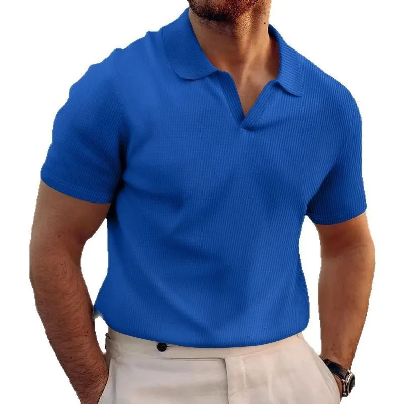 Men's slim fit lapels t-shirt in heavy waffle texture, shown in a solid colour