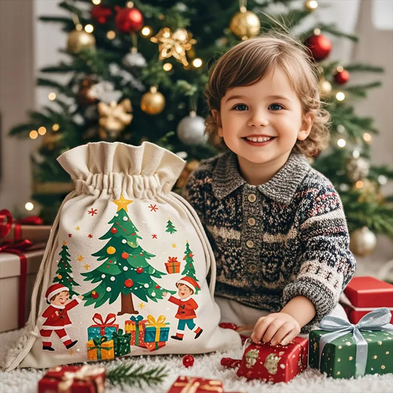 Large Christmas gift bag in extra large 48x65cm canvas with string closure