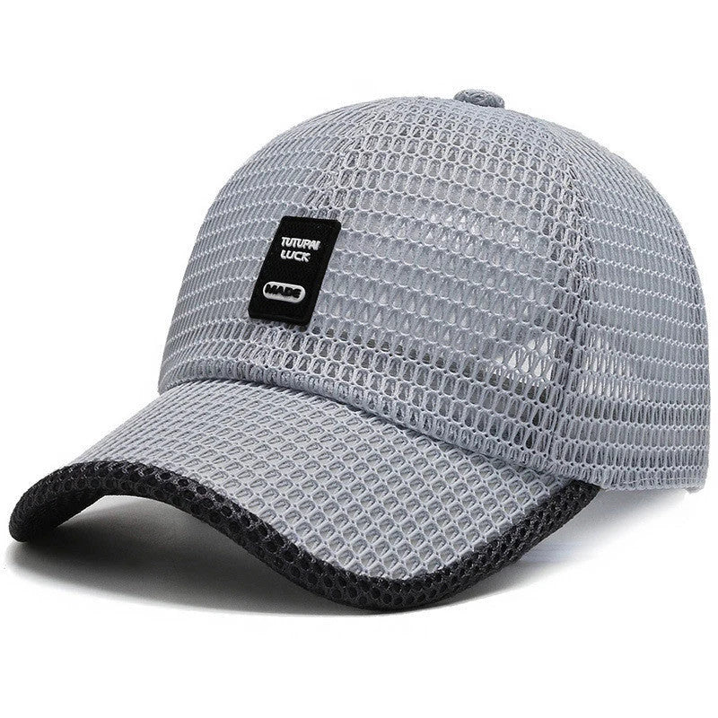 Men's quick-drying mesh baseball cap in black, blue, grey, and dark grey for sun protection