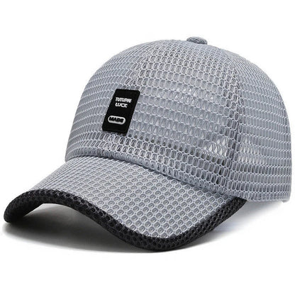 Men's quick-drying mesh baseball cap in black, blue, grey, and dark grey for sun protection