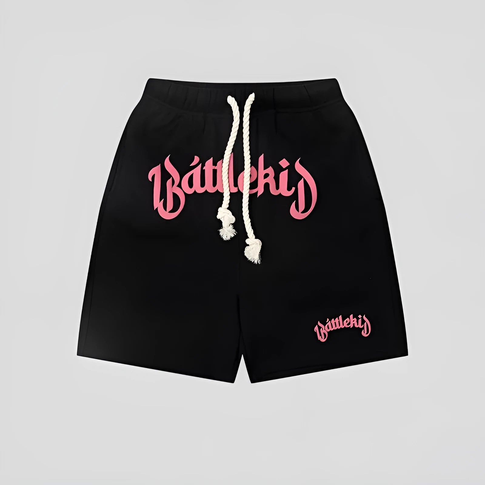 Cotton-blend loose-fit street shorts in black, shown in a casual setting.