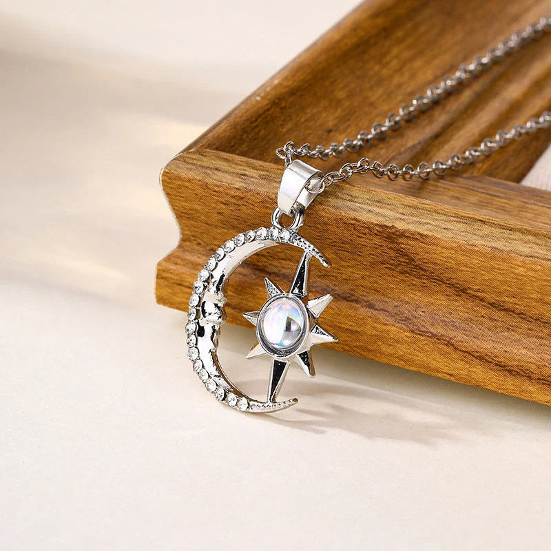 Elegant moon and star zircon necklace made of stainless steel with a comfortable, lightweight design