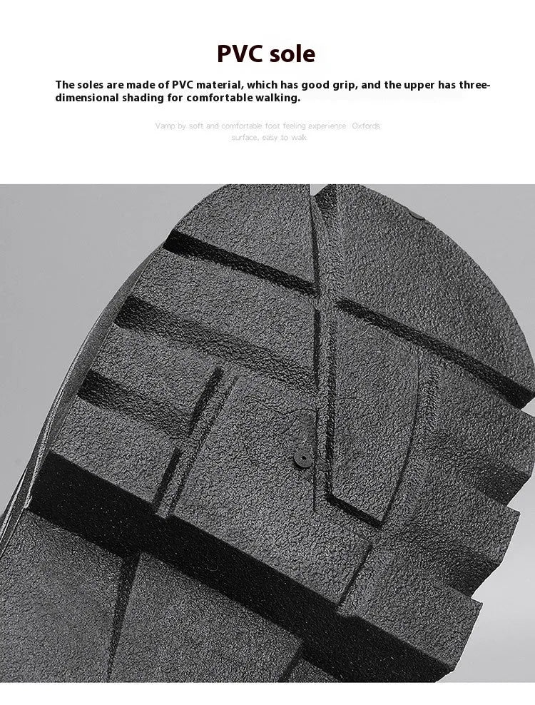 Men's thick-soled canvas casual motorcycle boots in black with front lace-up and round toe, side view