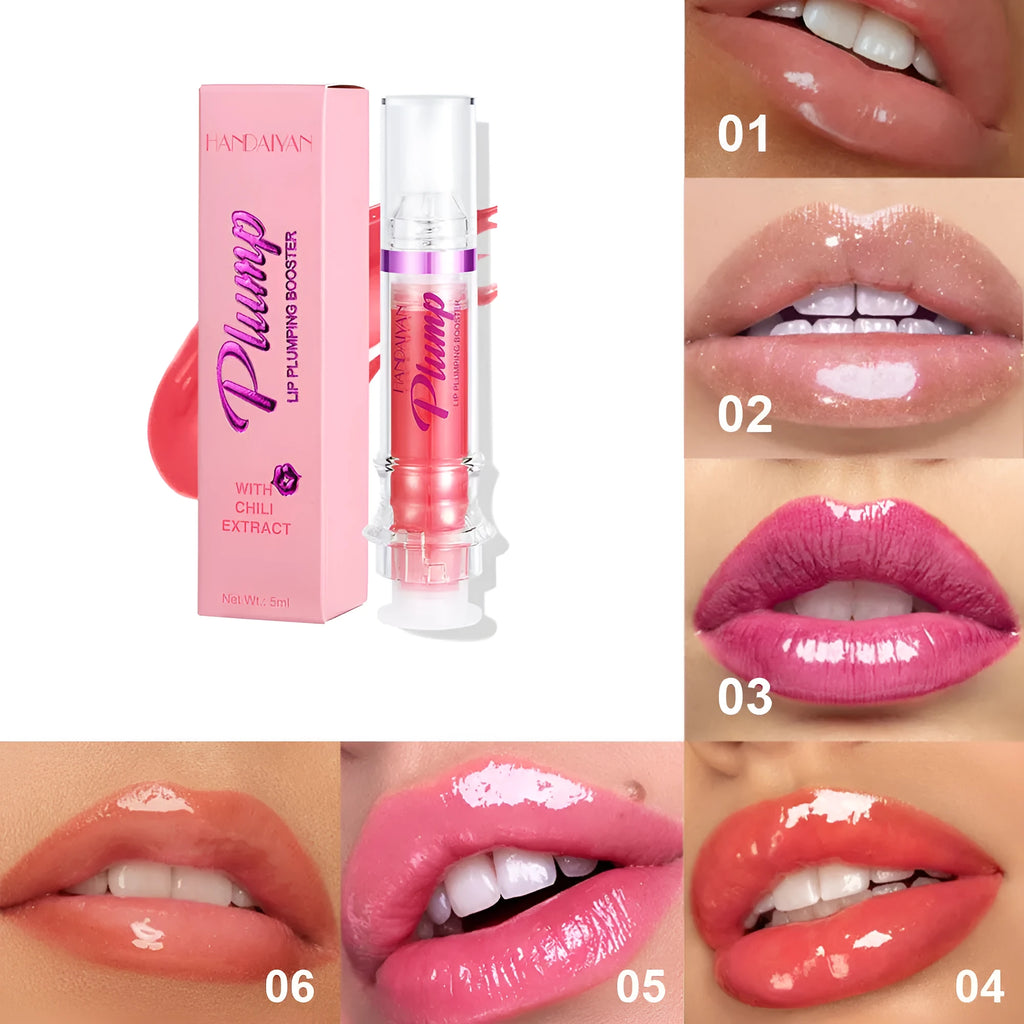 Tube of moisturising lip gloss in a shade from the six-colour range, showing glossy finish.