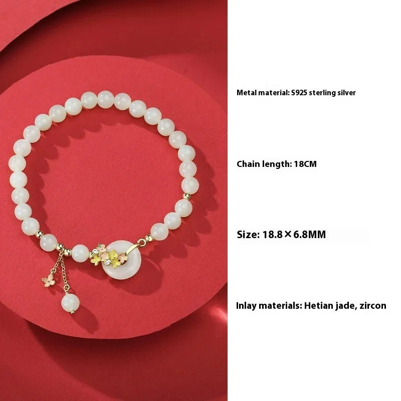925 silver peace buckle necklace with natural Hetian jade pendant and cross chain