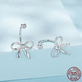 Women's S925 sterling silver bow stud earrings, polished silver finish, 1.2 cm bow shape on white background