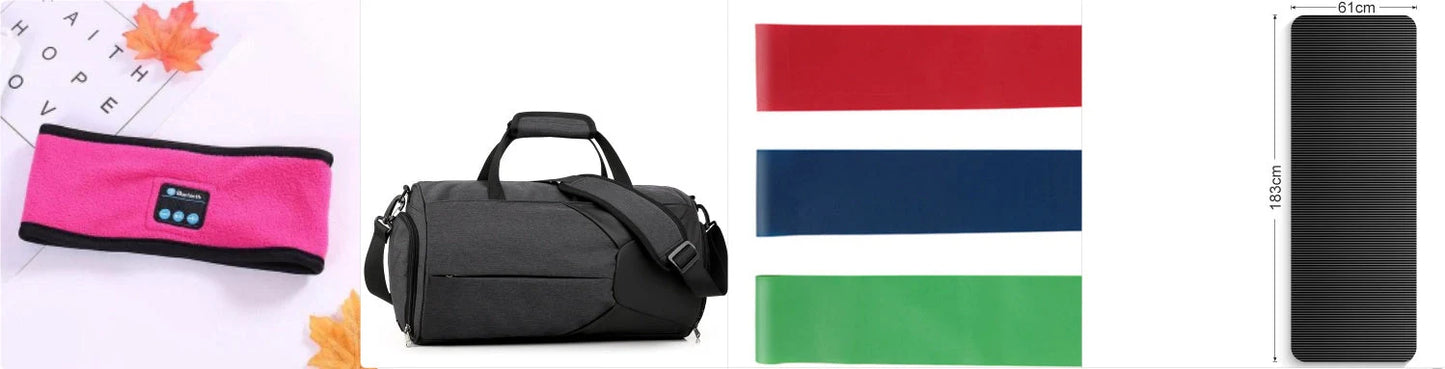 Wireless Bluetooth headband for fitness and yoga in rose red, deep blue, black, and gray