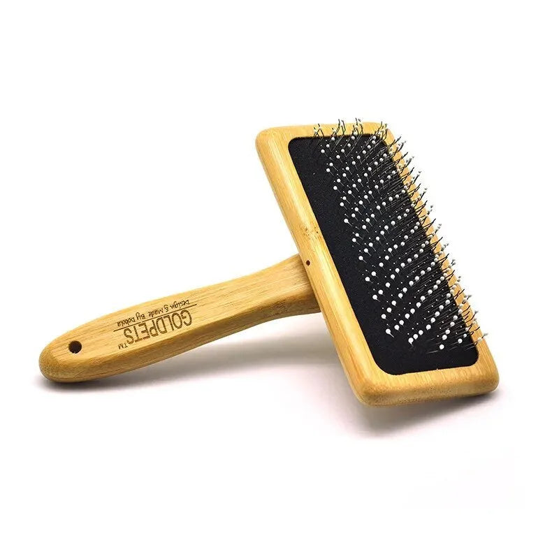 Goldpets bamboo slicker brush with stainless steel needles for pet grooming