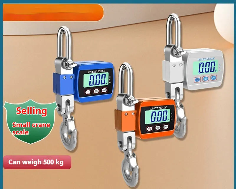 Digital hook scale showing electronic display, measuring 22cm with blue/orange/white colour options