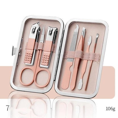 Professional Nail Care Set with stainless steel tools in a leather case
