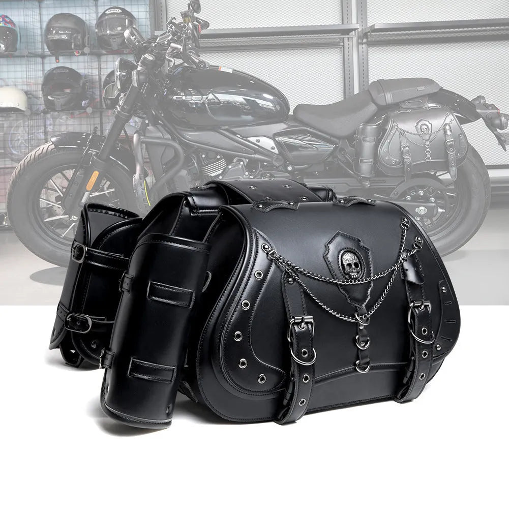 Pair of casual punk style leather motorcycle bags, 16cm by 37cm by 29cm, for motorcycles and electric cars